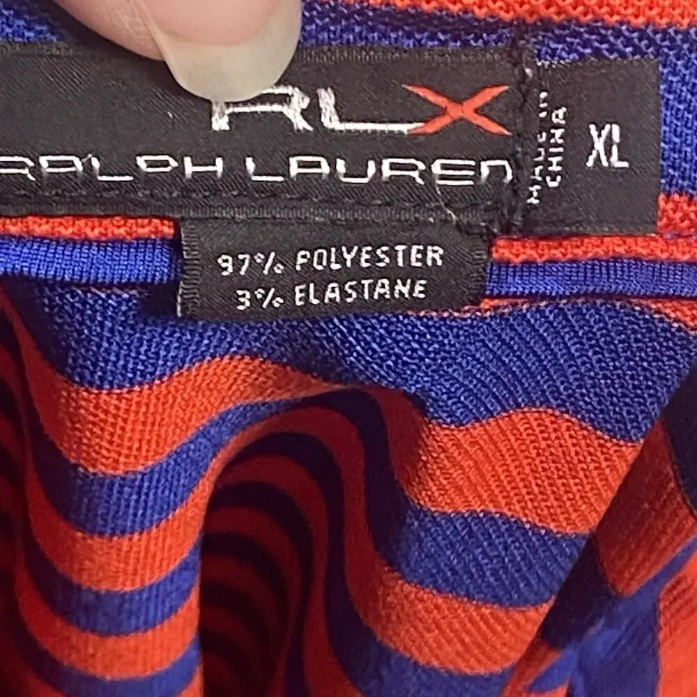 Ralph Lauren RLX Shirt Men's XL Blue Red Stripe Pocket Polo Golf Tennis